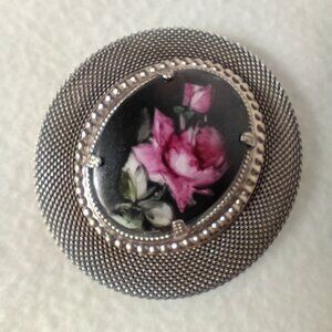 VTG Victorian Revival Floral Siver Tone Brooch Cottagecore Tea-Party Chic Rose